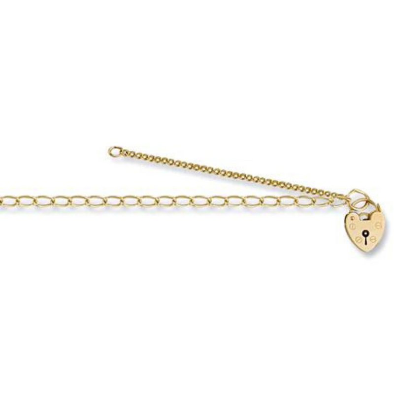 Open Curb & Padlock Charm Ladies Bracelet - 9ct Yellow Gold