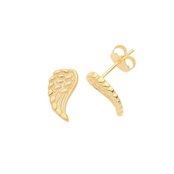 Angel Wing Stud Earrings  - Sterling Silver Gold Plated