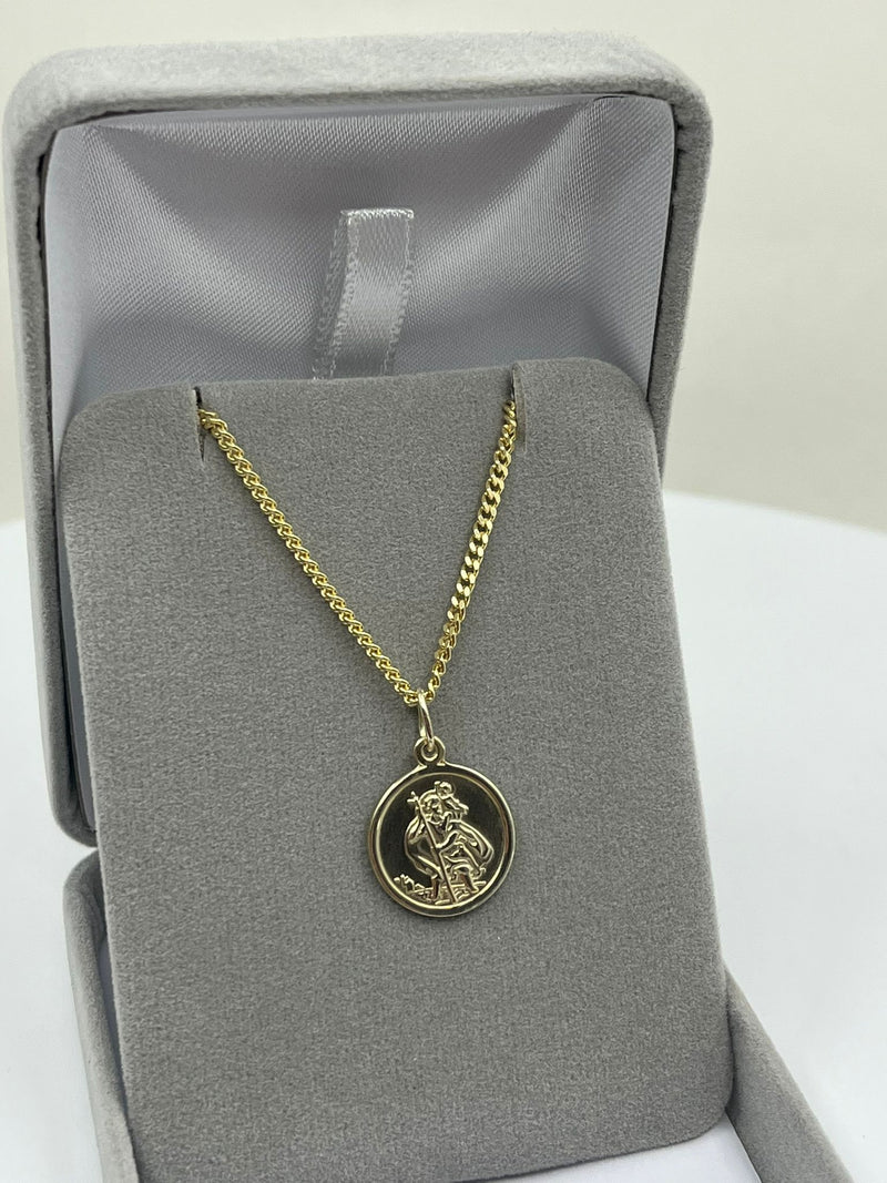 Round St. Christopher Medal 13mm - Sterling Silver Gold Plated Engraved