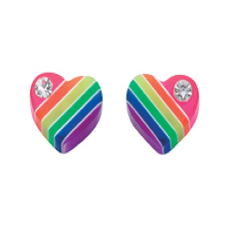 Multi Colour Heart Stud Earrings With Clear Crystal