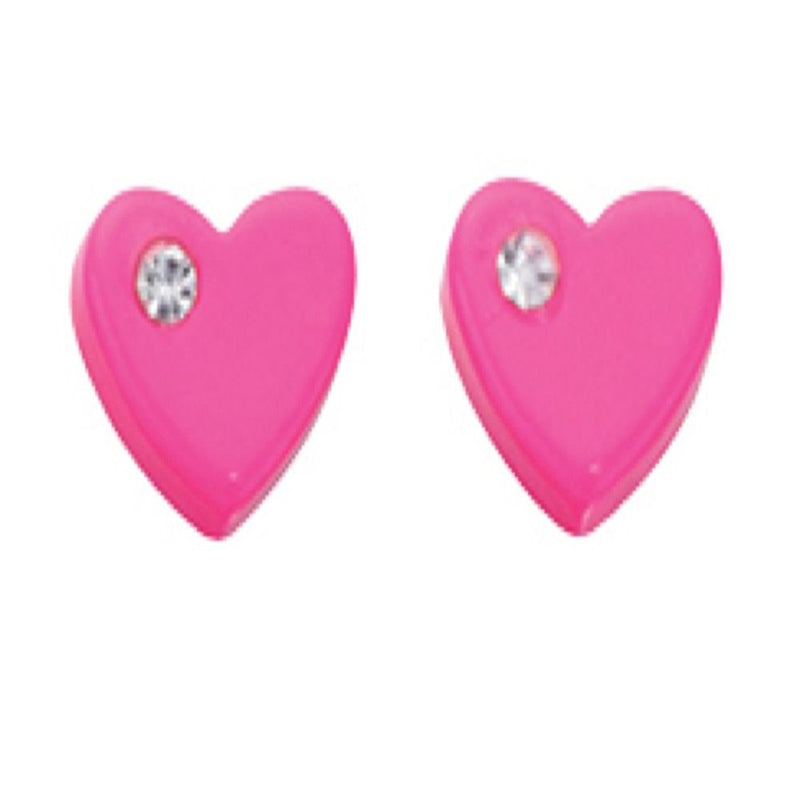 Pink Heart Stud Earrings With Clear Crystal