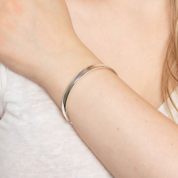 Square Cut Hinged Bangle - Sterling Silver