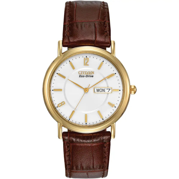 Mens Brown Leather Strap Watch