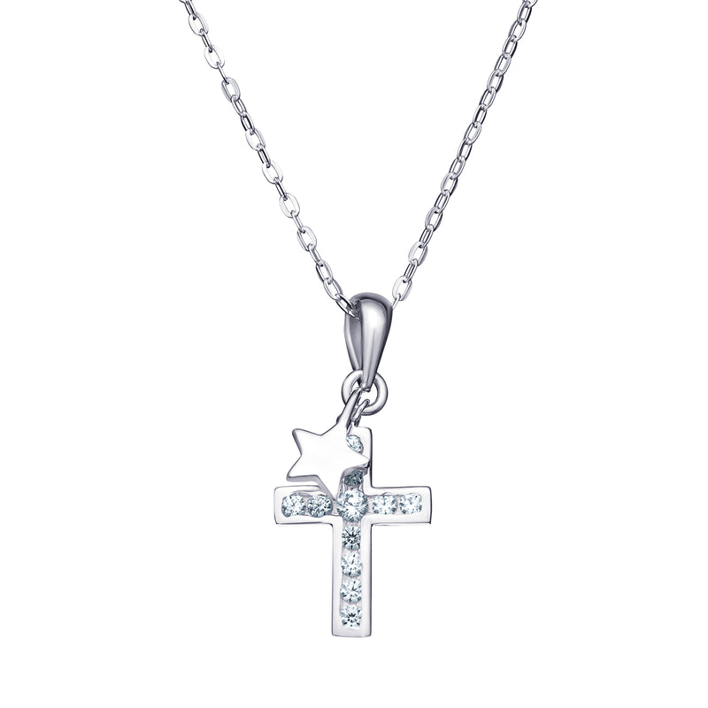 CROSS WITH STAR NECKLACE | Cubic Zirconia - Sterling Silver