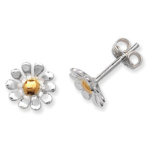 Flower Stud Earrings - Sterling Silver Gold Plated 