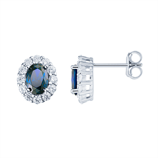SAPPHIRE OVAL | Cubic Zirconia - Earring - Rhodium Plated - Sterling Silver