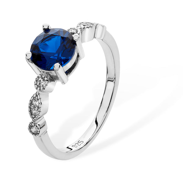 Sapphire Ring | Cubic Zirconia - Rhodium Plated - Sterling Silver