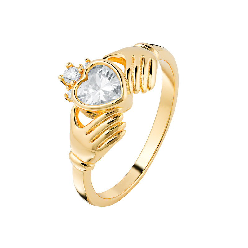 CLADDAGH RING | Cubic Zirconia - Gold Plated - Sterling Silver