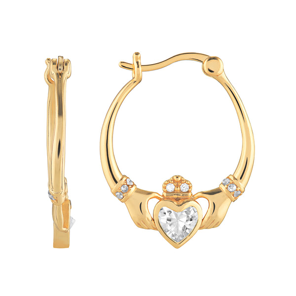 CLADDAGH HINGED | Cubic Zirconia - Earring - Gold Plated - Sterling Silver