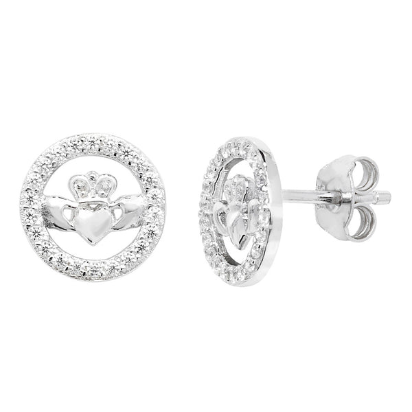Claddagh Stud | Cubic Zirconia - Earring - Sterling Silver