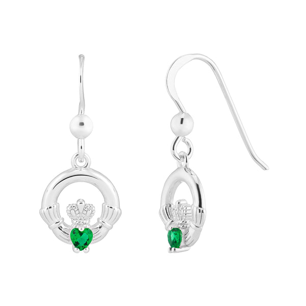 CLADDAGH DROP WITH EMERALD | Earring - Sterling Silver