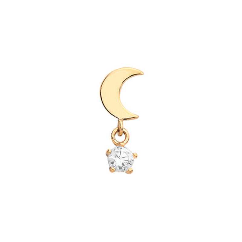 Moon Cartilage 6MM Post Stud With Dangle CZ- 9ct Yellow Gold