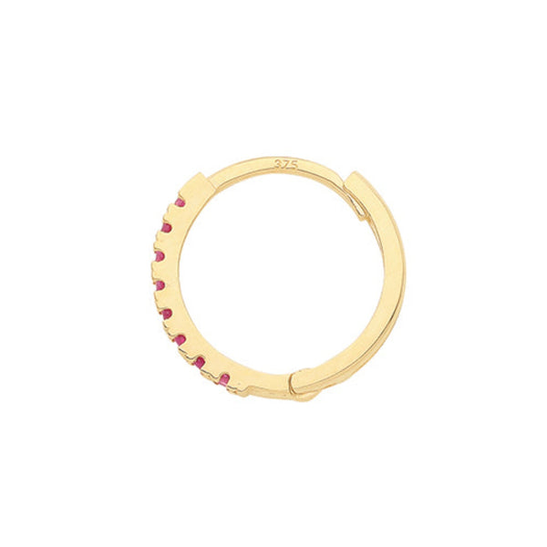 Ruby Red CZ Single Cartilage Huggies - 9ct Yellow Gold