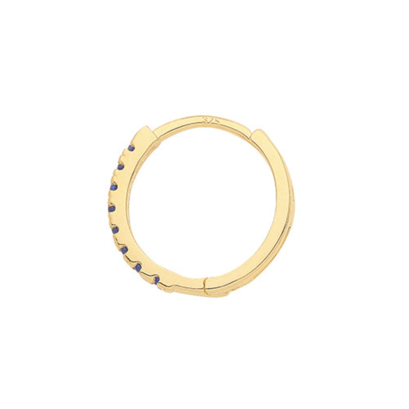 Sapphire Blue CZ Single Cartilage Huggies - 9ct Yellow Gold