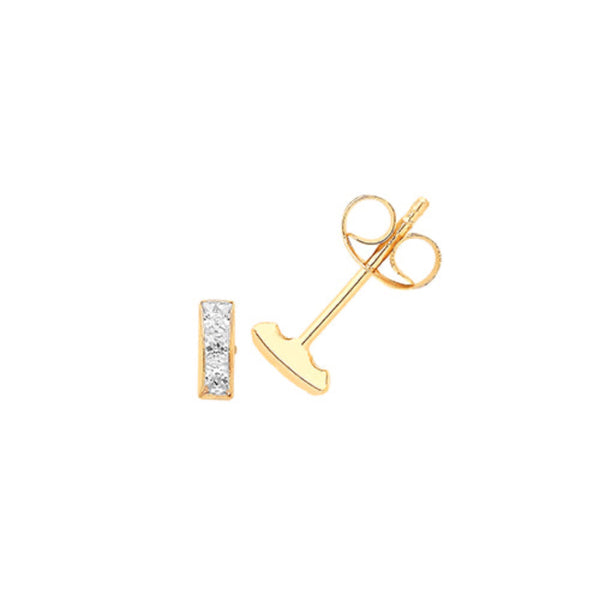 CZ Bar Studs - 9ct Gold