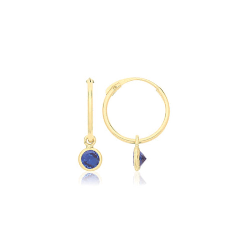 Sleepers with Hanging Sapphire CZ - 9ct Yellow Gold