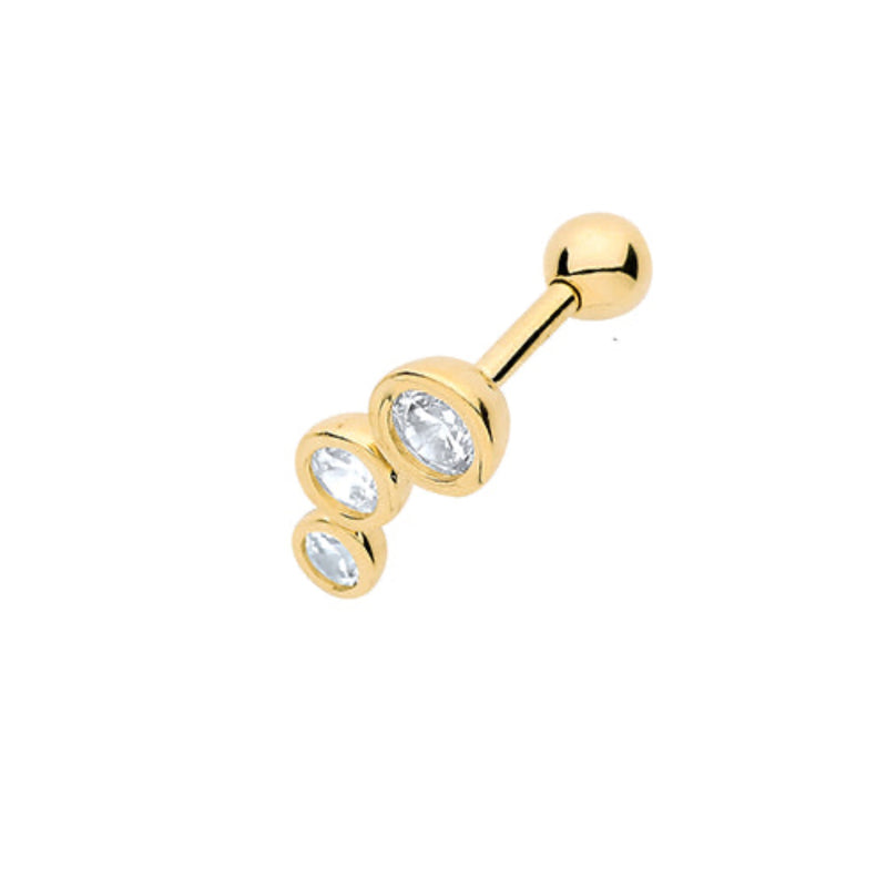 3 Stones CZ Left Cartilage 6mm Post Stud - 9ct Yellow Gold