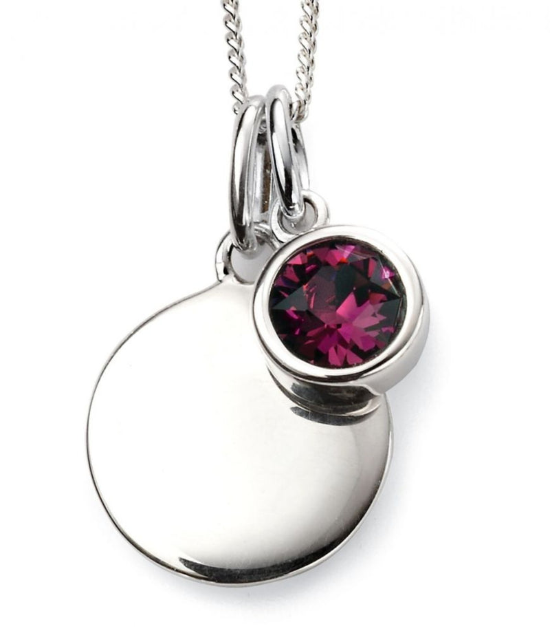 February Birthstone & Engravable Disc Necklace - STERLING SILVER - Hanratty Jewellers