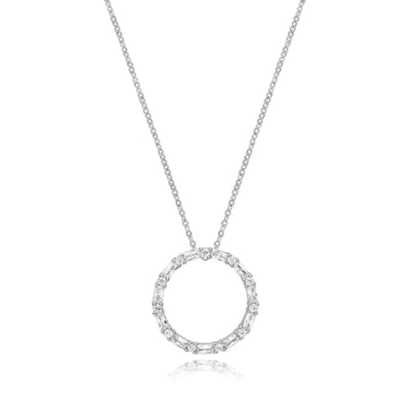 Cubic Zirconia Circle Necklace - Silver Rhodium Plated