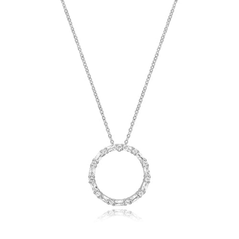 Cubic Zirconia Circle Necklace - Silver Rhodium Plated