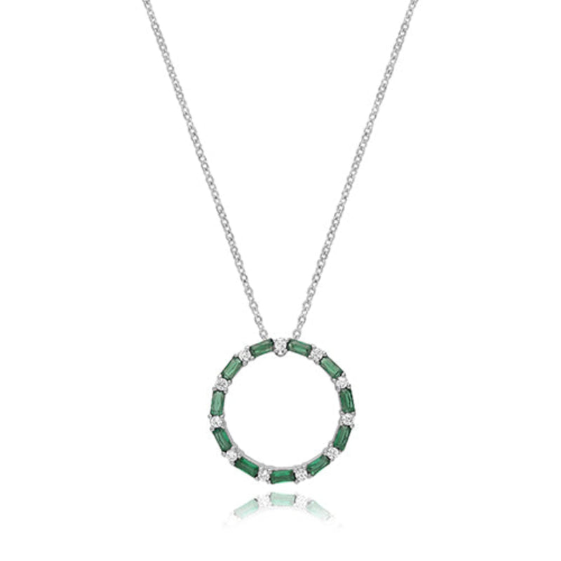 Emerald Cubic Zirconia Circle Necklace - Silver Rhodium Plated