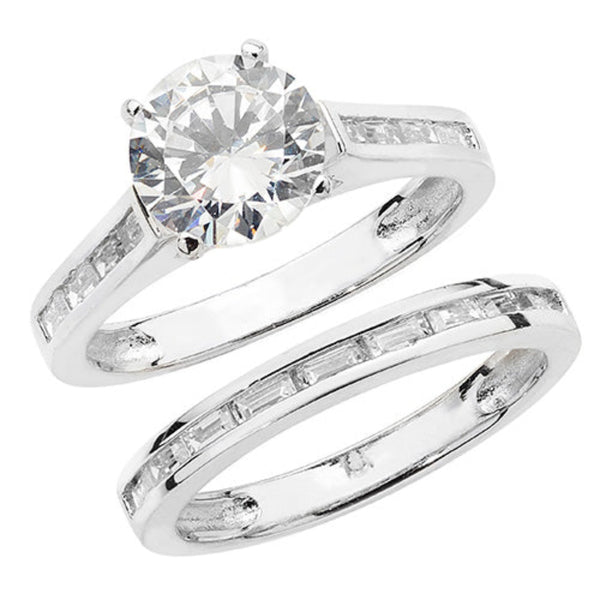 Silver Bridal CZ Set Band & Ring- Sterling Silver