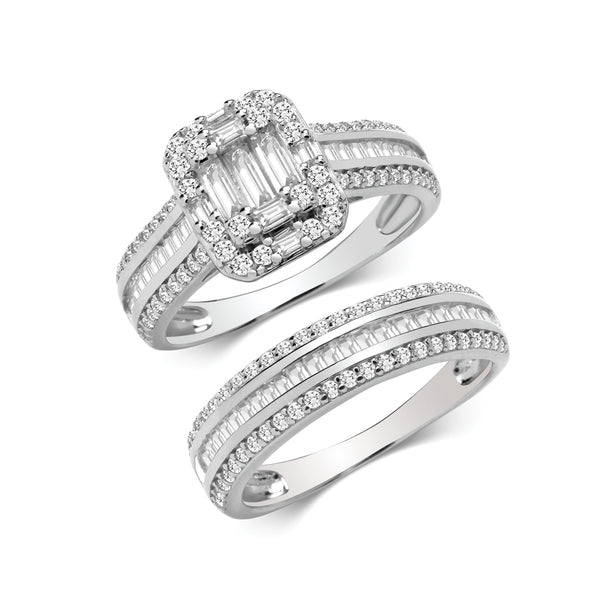 Silver Bridal CZ Set Band & Ring- Sterling Silver