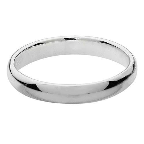 Silver 3mm Court Shape Plain Band Wedding Ring