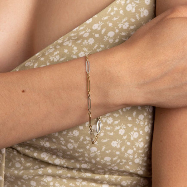 9ct Yellow And White Gold Elongated Link Bracelet