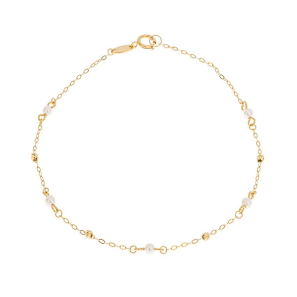 9ct Yellow Gold Trace Station Bracelet With Freshwater Pearls