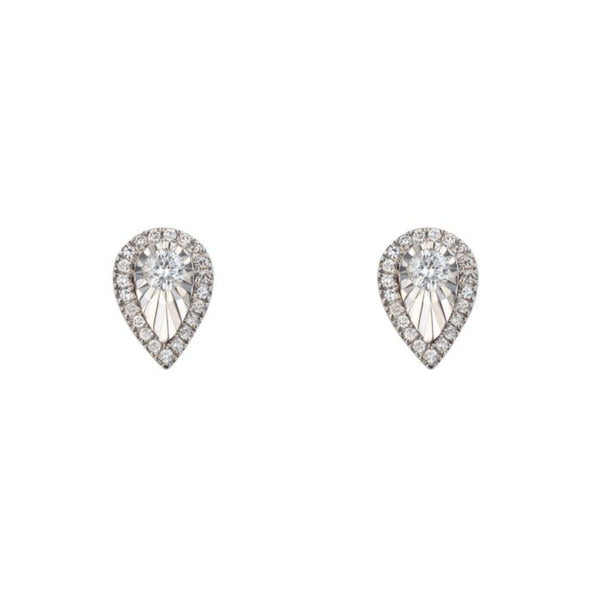 Diamond Cut Teardrop Stud Earrings with Diamond- 9ct Gold