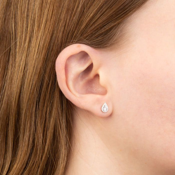 Diamond Cut Teardrop Stud Earrings with Diamond- 9ct Gold