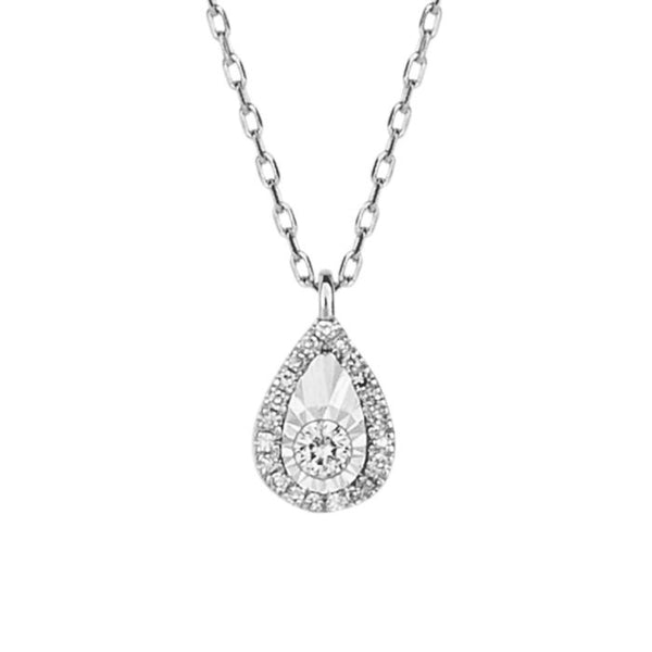 Diamond Cut Teardrop Necklace with Diamond - 9ct Gold