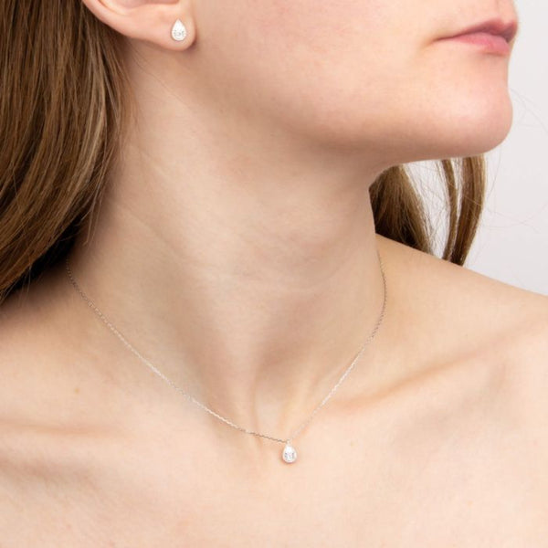 Diamond Cut Teardrop Necklace with Diamond - 9ct Gold