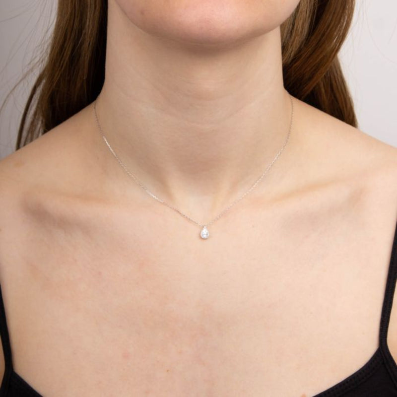 Diamond Cut Teardrop Necklace with Diamond - 9ct Gold