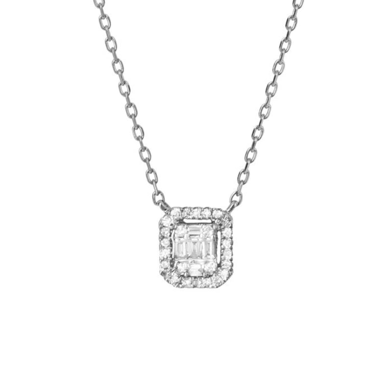 Pave Square Diamond Necklace - 9ct Gold