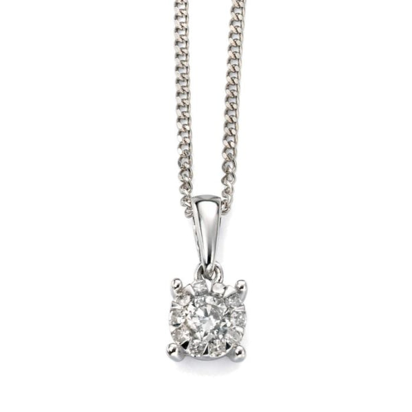 Diamond Cluster Pendant - 9ct White Gold
