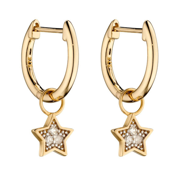 Star Shaped Diamond Hoop Earring Charms in 9ct Gold