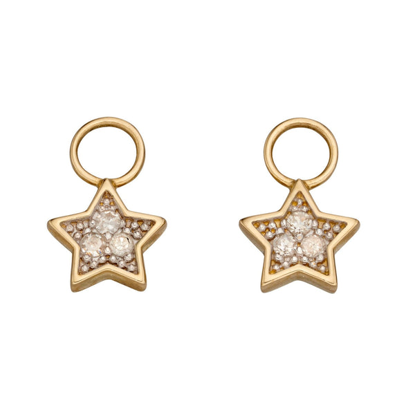 Star Shaped Diamond Hoop Earring Charms in 9ct Gold