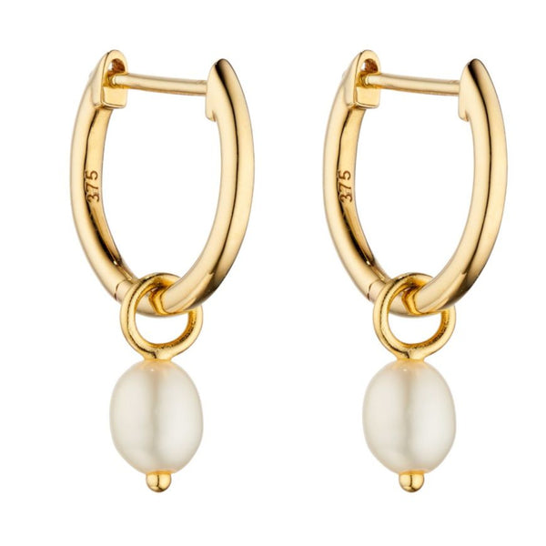 9ct Yellow Gold Fresh Water Pearl Assembled Hoop Earrings