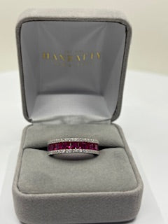 Ruby & Cubic Zirconia Band Ring  - Sterling Silver