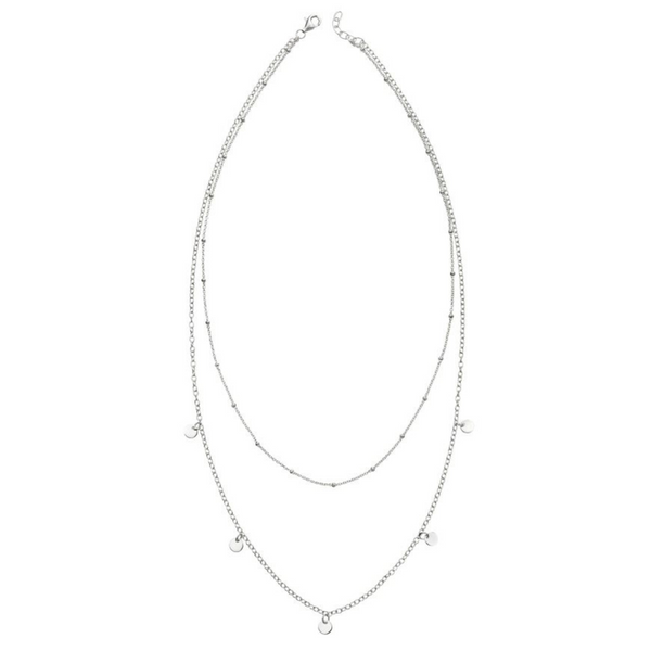 Ball & Mini Disc Double Row Necklace - Sterling Silver