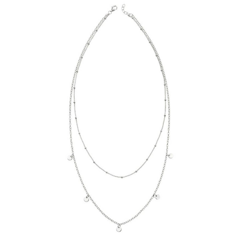Ball & Mini Disc Double Row Necklace - Sterling Silver