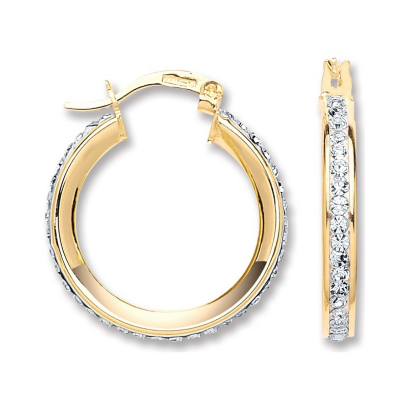 Round Crystal Hoop 21.6mm - 9ct Yellow Gold