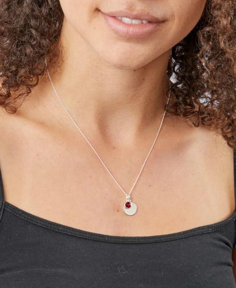 July Birthstone & Engravable Disc Necklace - STERLING SILVER - Hanratty Jewellers