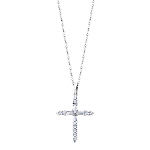 CZ Cross Necklace - Sterling Silver