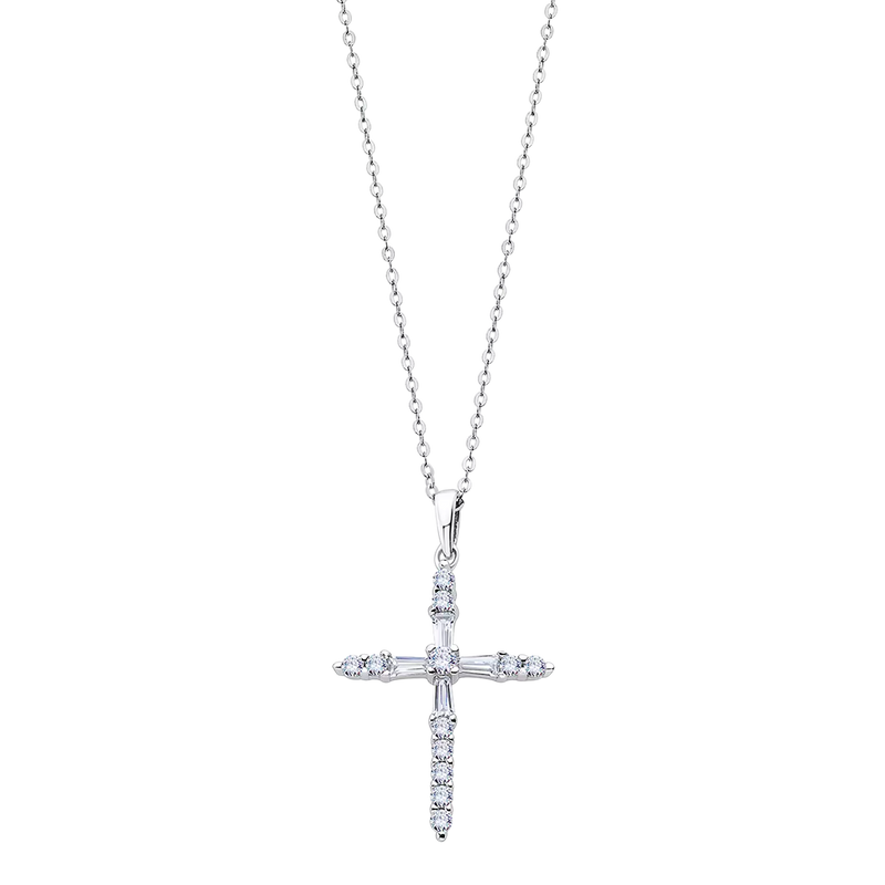 CZ Cross Necklace - Sterling Silver