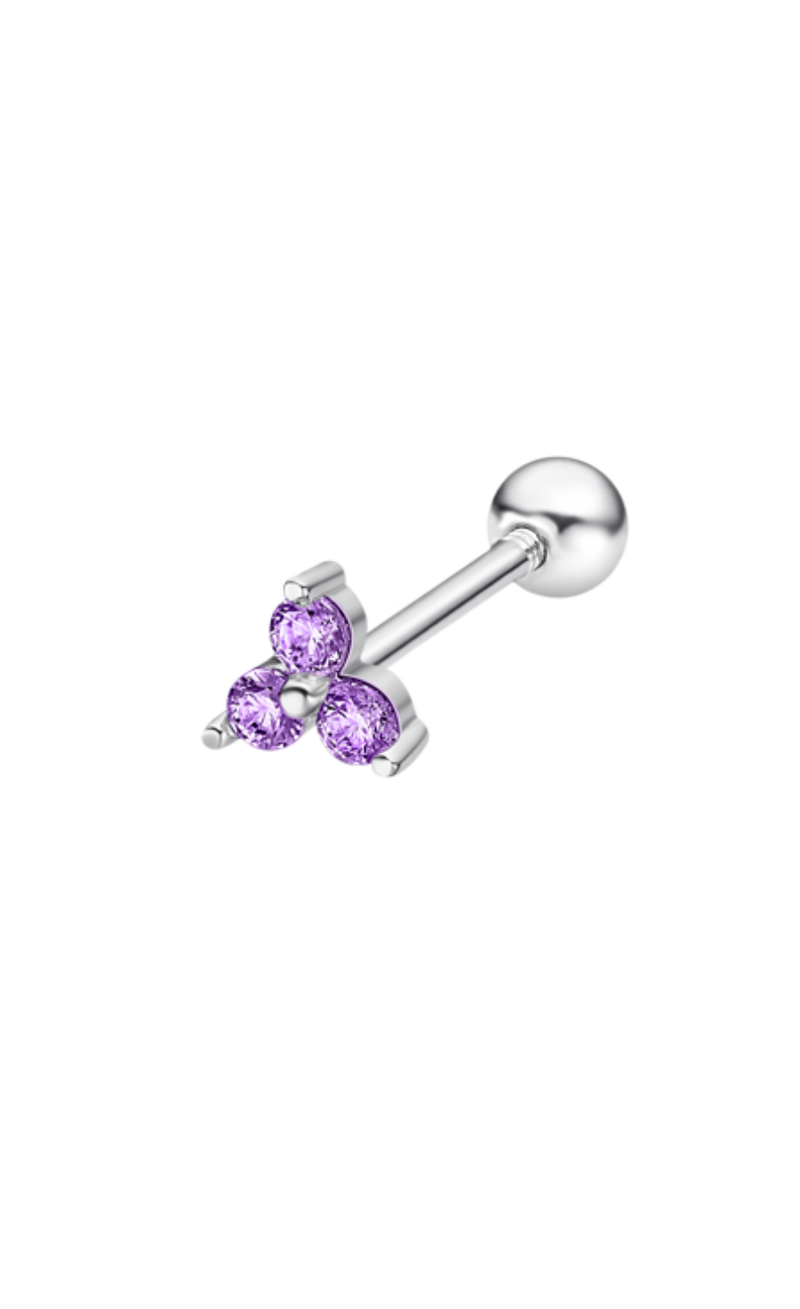 Triple Sparkle Amethyst CZ Piercing - Sterling Silver