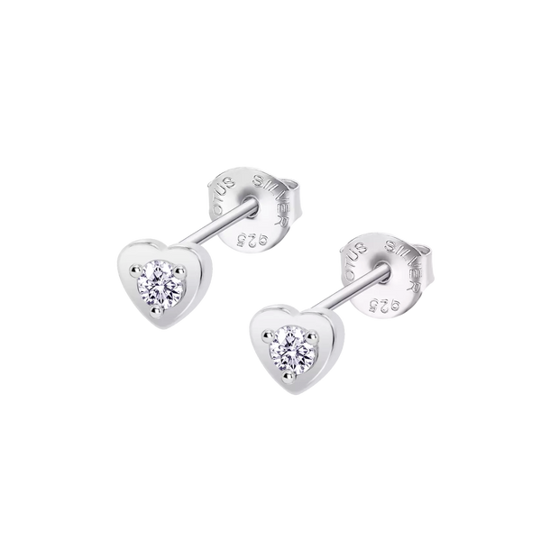 CZ Heart Stud Earrings - Sterling Silver