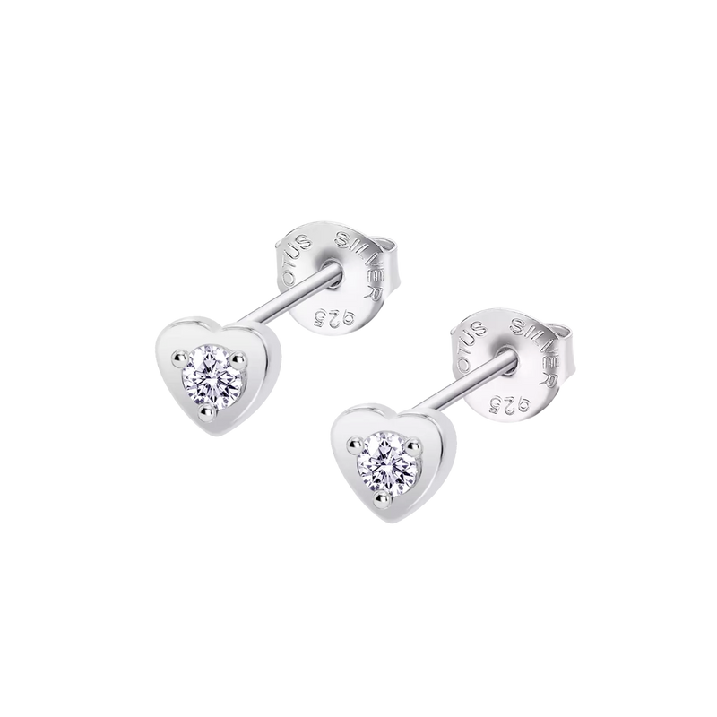 CZ Heart Stud Earrings - Sterling Silver
